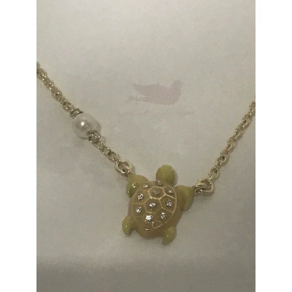 Girl Nation Under The Sea Turtle Necklace 14K Gold Plated Crystal Pearl Accent